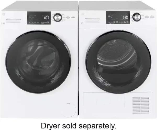GE 2.4 Cu. Ft. High Efficiency Stackable Front Load Washer with Steam and Sanitize – White - Image 4